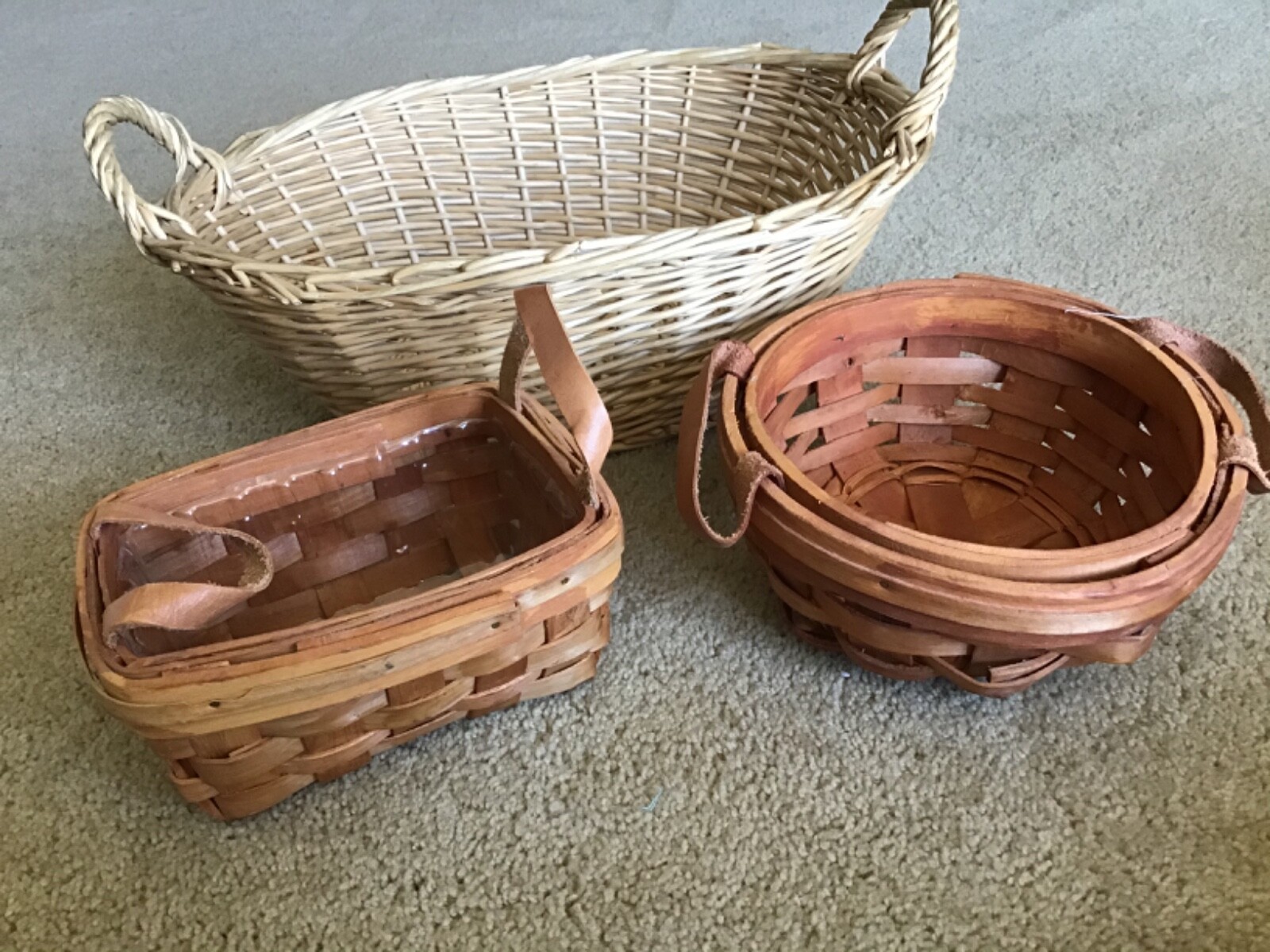 LOT WOOD & WICKER BASKETS ROUND OVAL RECTANGLE -TOTE HOME DECOR STORAGE ORGANIZE gallery