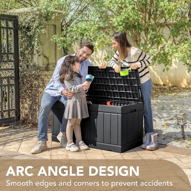 85 Gallon Deck Box Lockable Resin Outdoor Storage Box Waterproof Outdoor Contain gallery