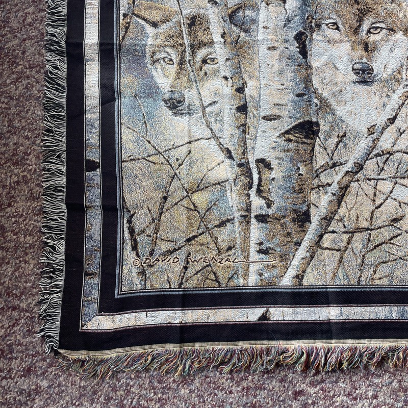 Wolf In Birch Trees Throw Blanket Afghan 50”x57" Tapestry David Wenzal gallery