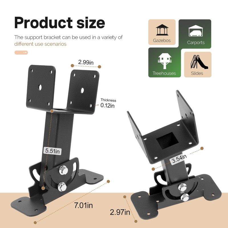 3Pcs Adjustable Roof Riser Brackets Pergola Beam Brackets For 3-1/2" Wood Post gallery