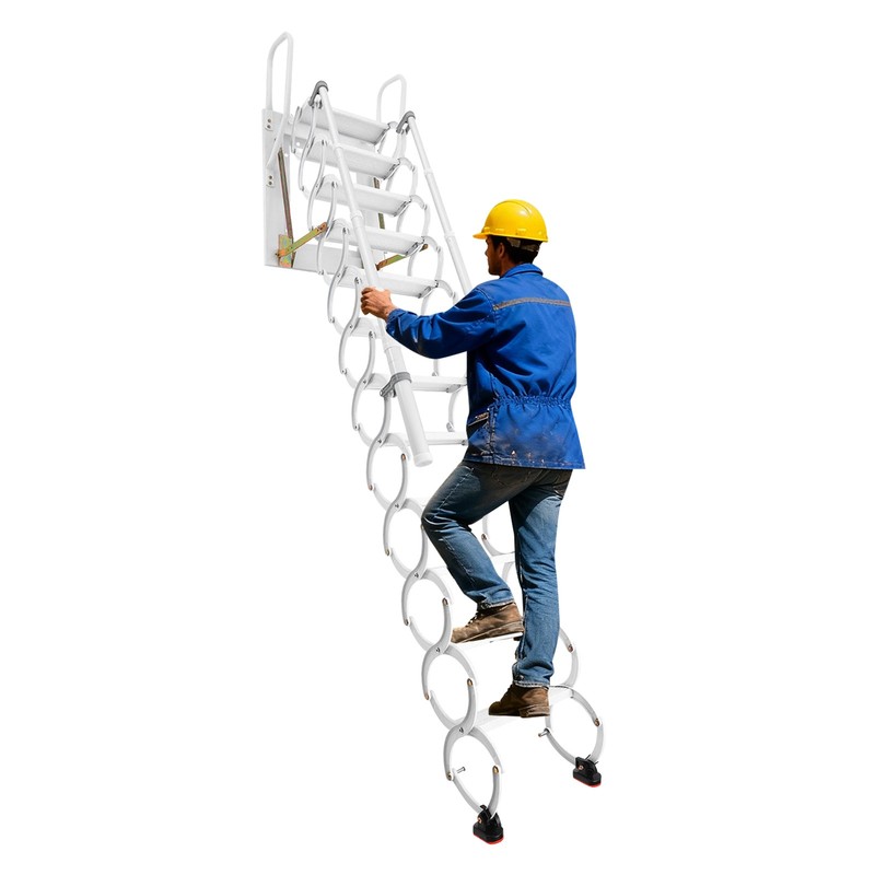 White Wall-mounted Ladder 12-step Ladder Wall-mounted Ladder with Handrails NEW gallery