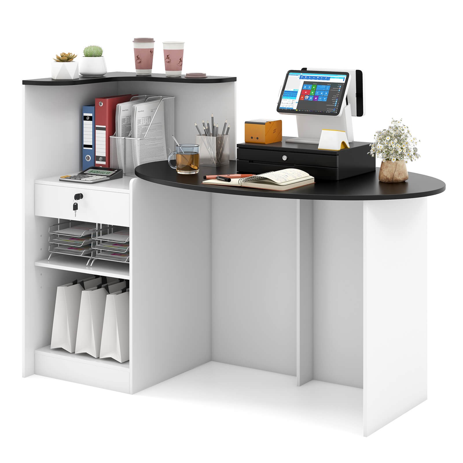 Reception Desk w/ Lockable Drawer & Adjustable Shelf Oval Tabletop for Store gallery