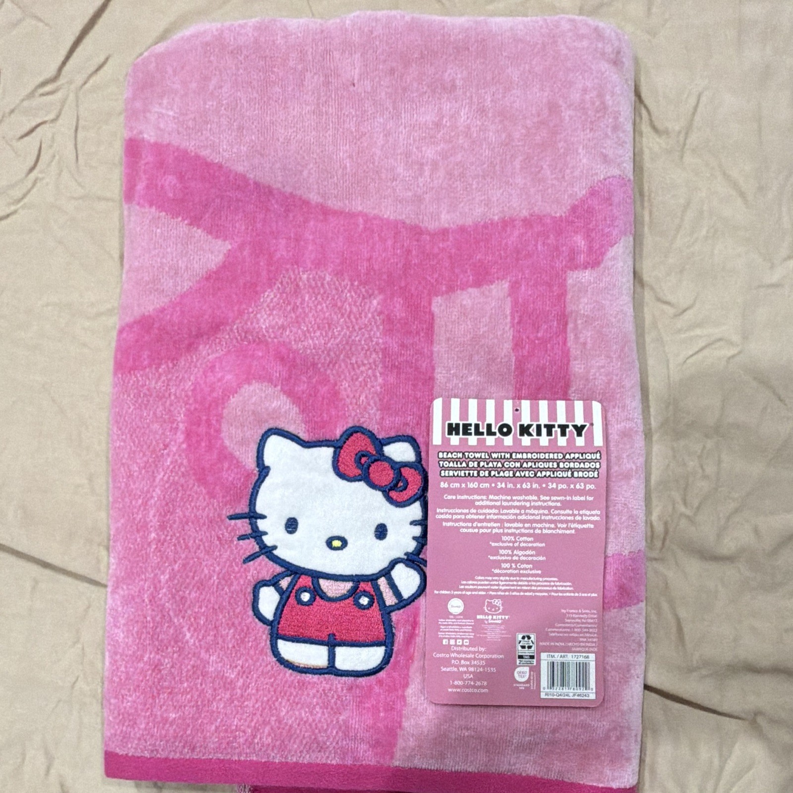Hello Kitty Pink Embroidered Beach Towel 34 x 63 in 100% Cotton gallery
