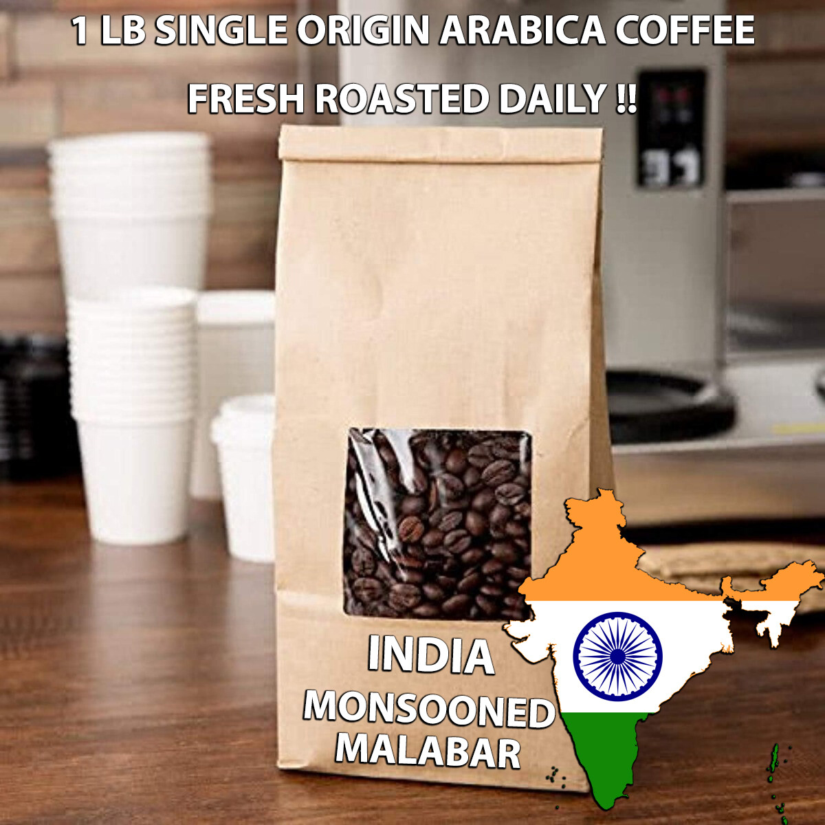 1 LB INDIA MONSOONED MALABAR SAMPLE ROASTED COFFEE WHOLE BEAN, GROUND - ARABICA gallery