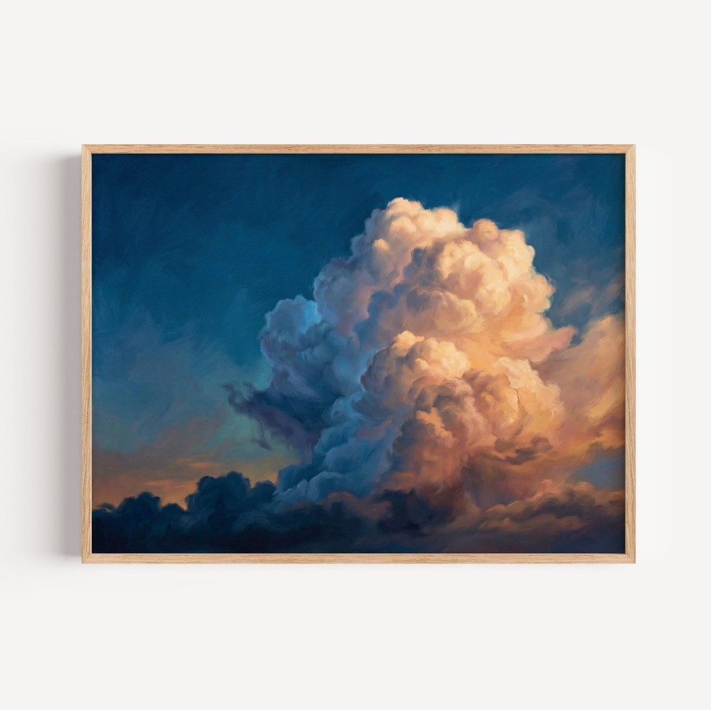 Dramatic Sunset Cumulus Cloud Wall Art, Billowing Peach And Gold Sky Canvas Art
