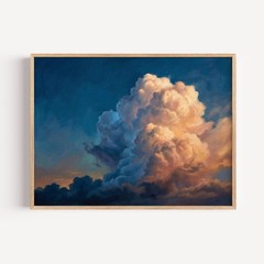 Dramatic Sunset Cumulus Cloud Wall Art, Billowing Peach And Gold Sky Canvas Art