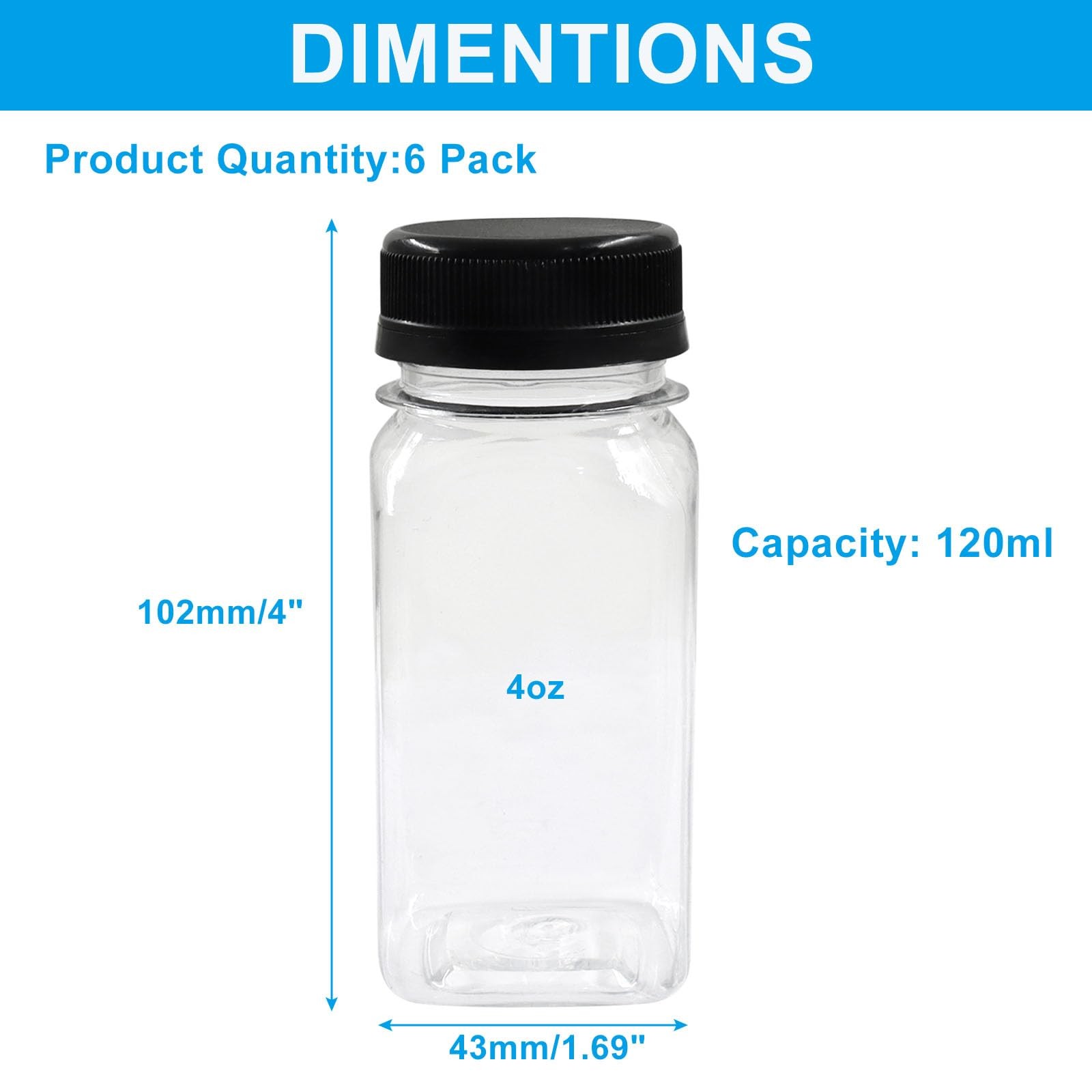 6 PCS 4 oz Reusable Clear Plastic Empty Beverage Juice Bottles With Lids gallery