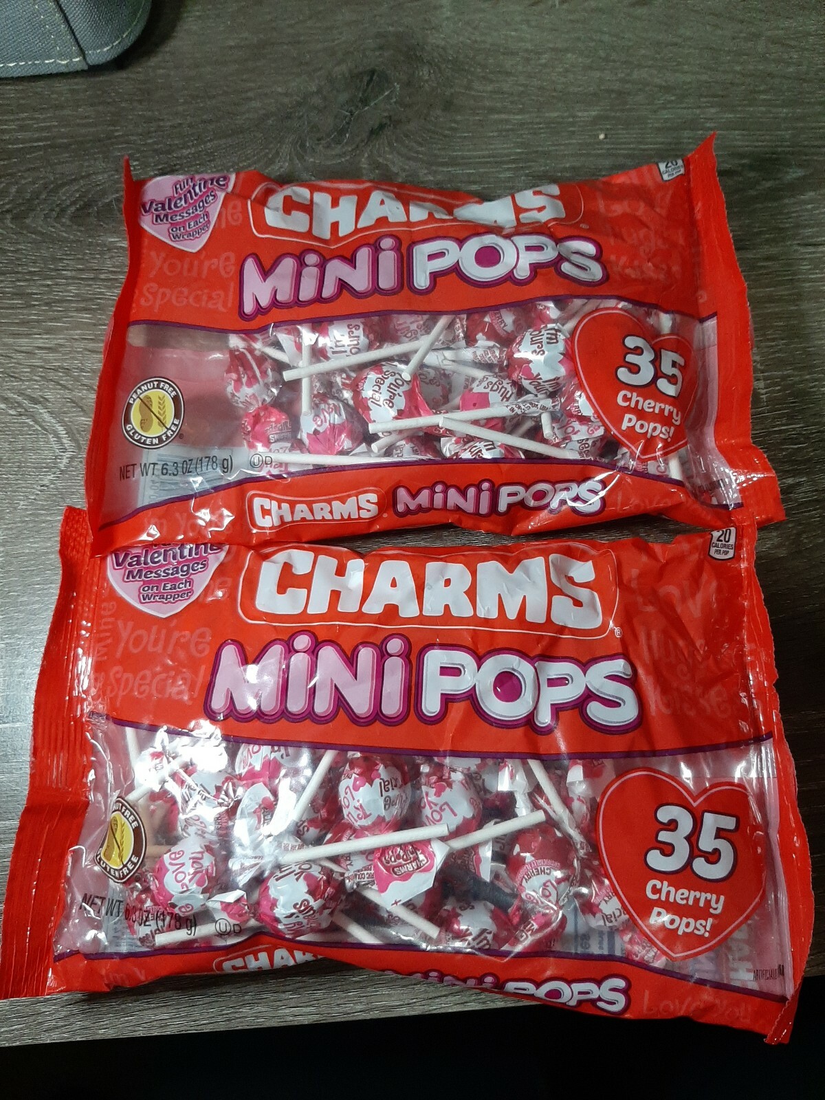 (2) Charms Mini Pops Valentines Day Suckers 35 Cherry Suckers per bag. gallery