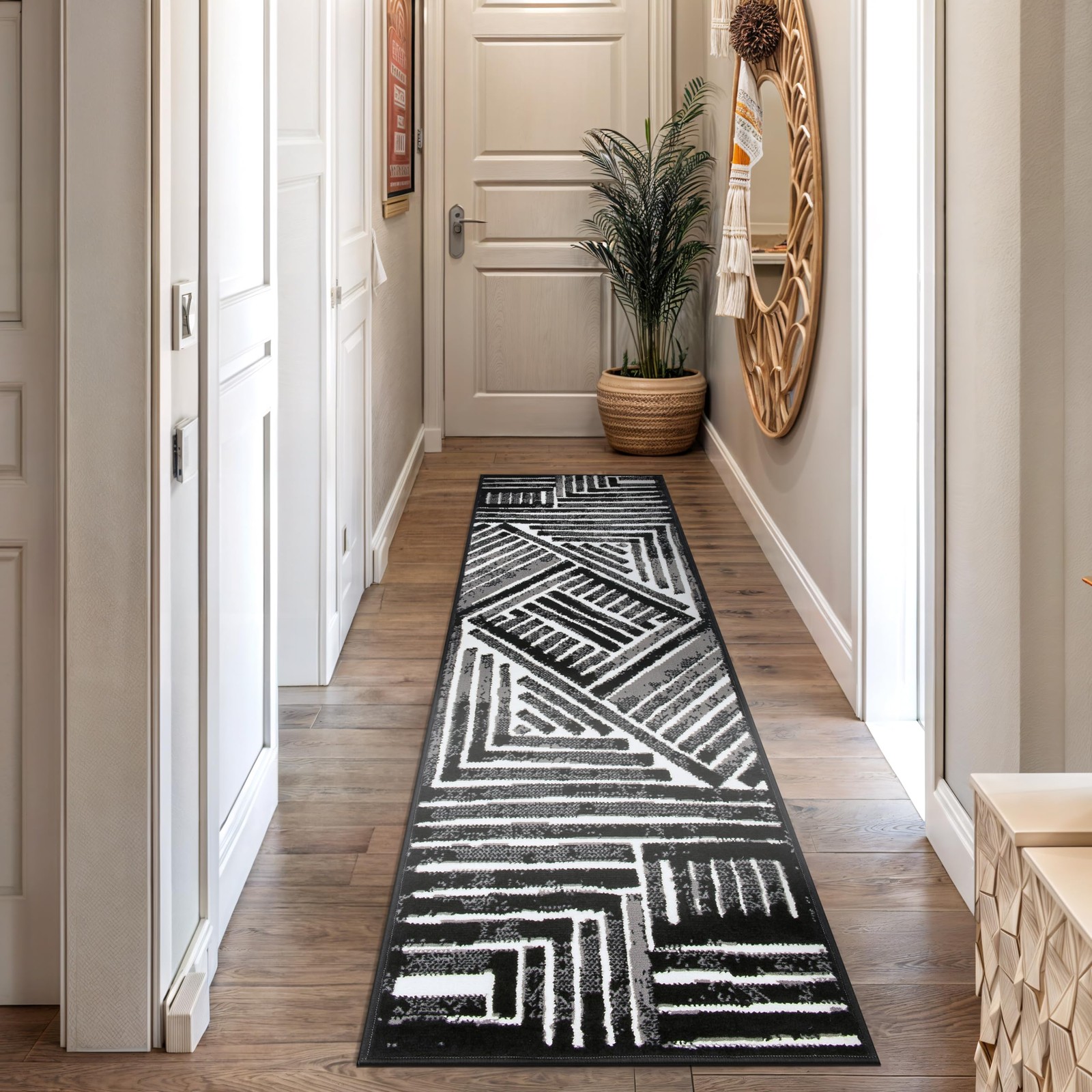 Rugshop Contemporary Stripe Design High Traffic Runner Rug For gallery