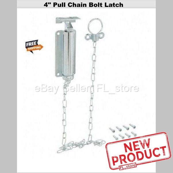 Pull Chain Bolt Latch Spring Loaded 4" Zinc Finish Barn Shed Gate Security NEW gallery