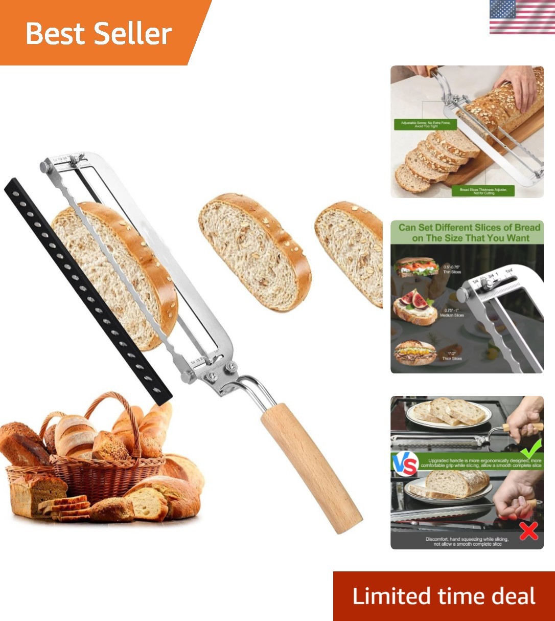 Adjustable Bread Slicer for Homemade Bread - Upgrade Manual Sourdough Bread Knif gallery