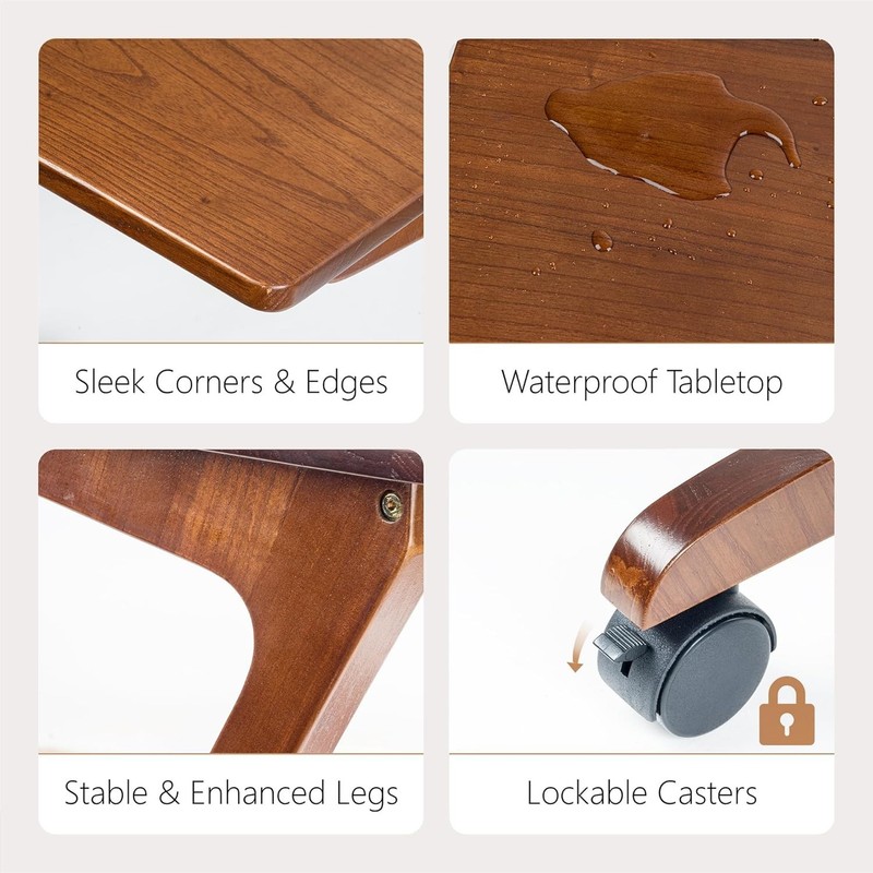 Stylish Dark Walnut Sofa Side Table with Casters - Perfect for Eating & Reading gallery