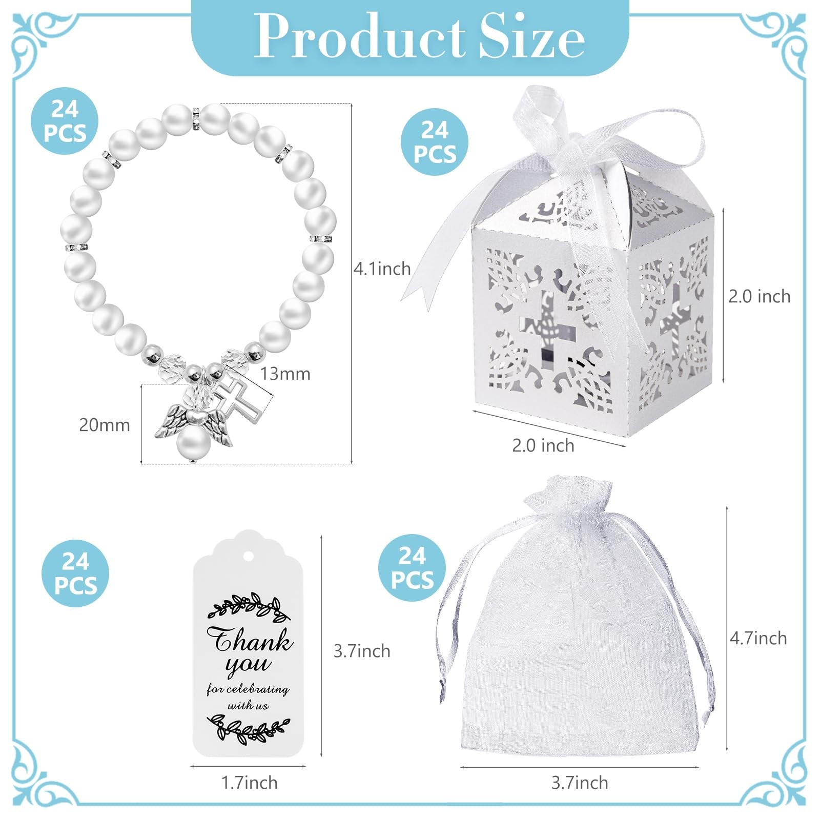 100 Pcs Party Favors Set - 24 Mini Rosary Bracelets, 24 Favor Boxes,26 Thank ... gallery