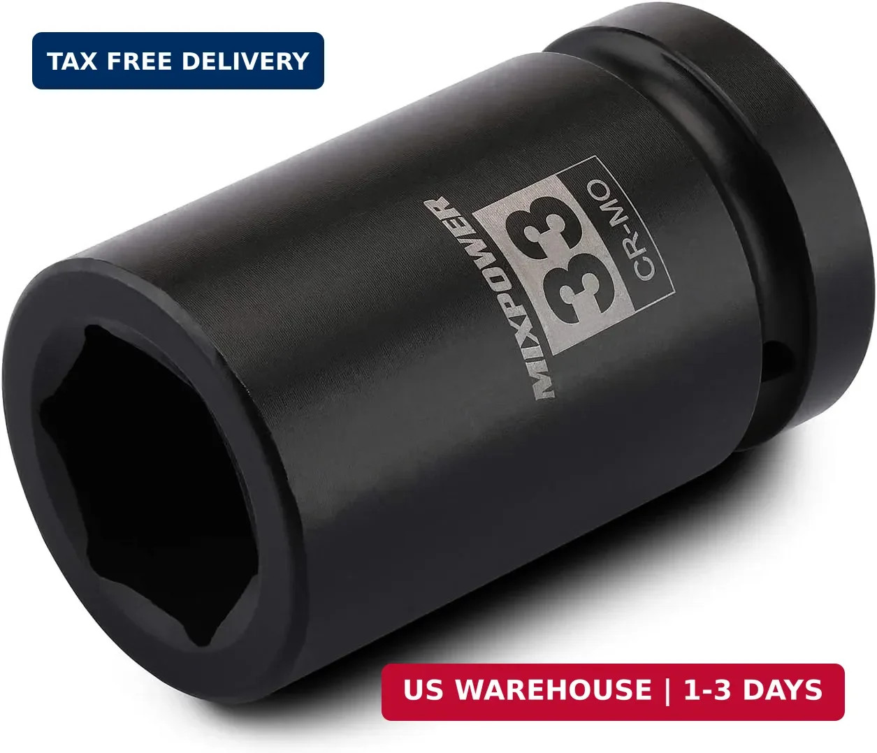 MIXPOWER 1 Inch Drive Deep Impact Socket, CR-MO, 33mm, 6 Point, Radius Corner De gallery