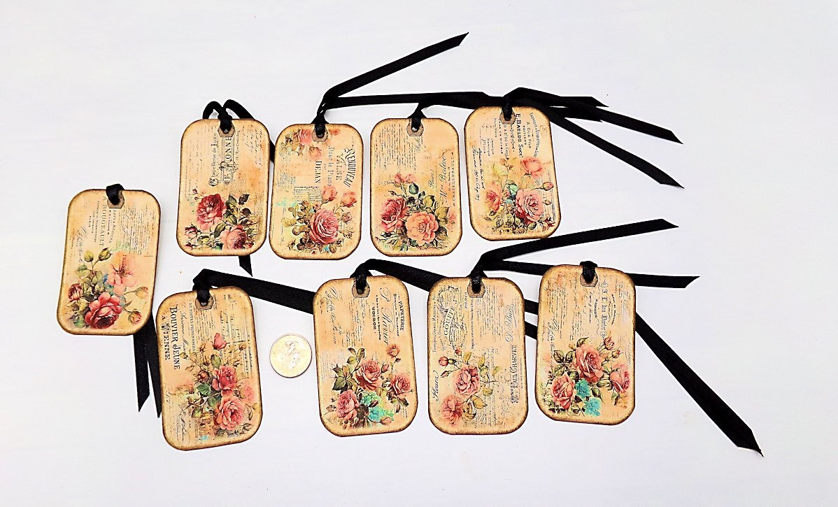 French-Roses-Flowers-Journaling-Linen Cardstock-Hang Tags-Set Of 9 gallery