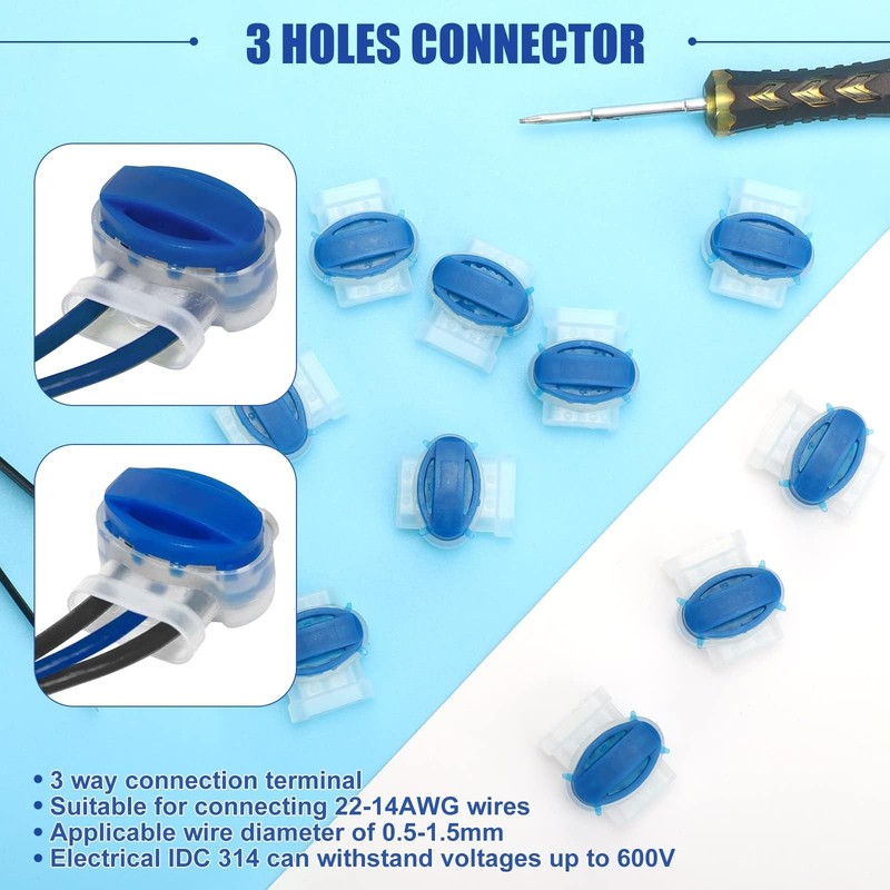 EEEKit Electrical IDC 314-BOX Pigtail 3 Wire Connector, Self-Stripping Blue gallery