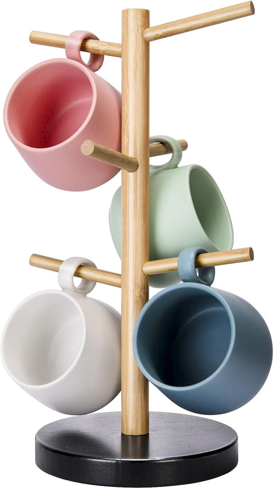 Bamboo Mug Holder Tree, Thicker Base Coffee Cup Holder Stand for Counter, Mug Ra