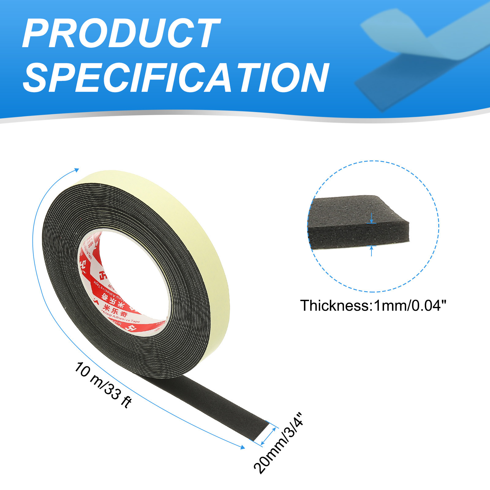 3/4 Inch x 33 Ft Weather Stripping Door Seal Strip, 1mm Thick Foam Seal Tape gallery