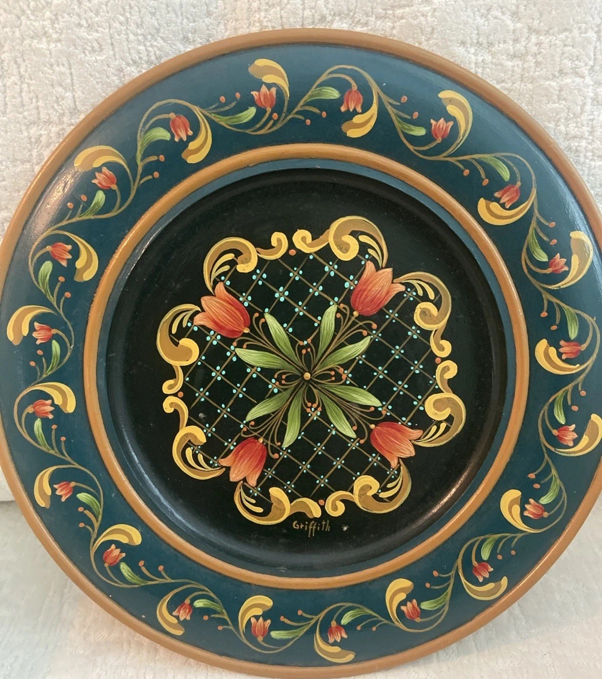 VTG Norwegian Rosemaling Handpainted Plate~ Plaque Florals Artist Signed 12” VGC gallery