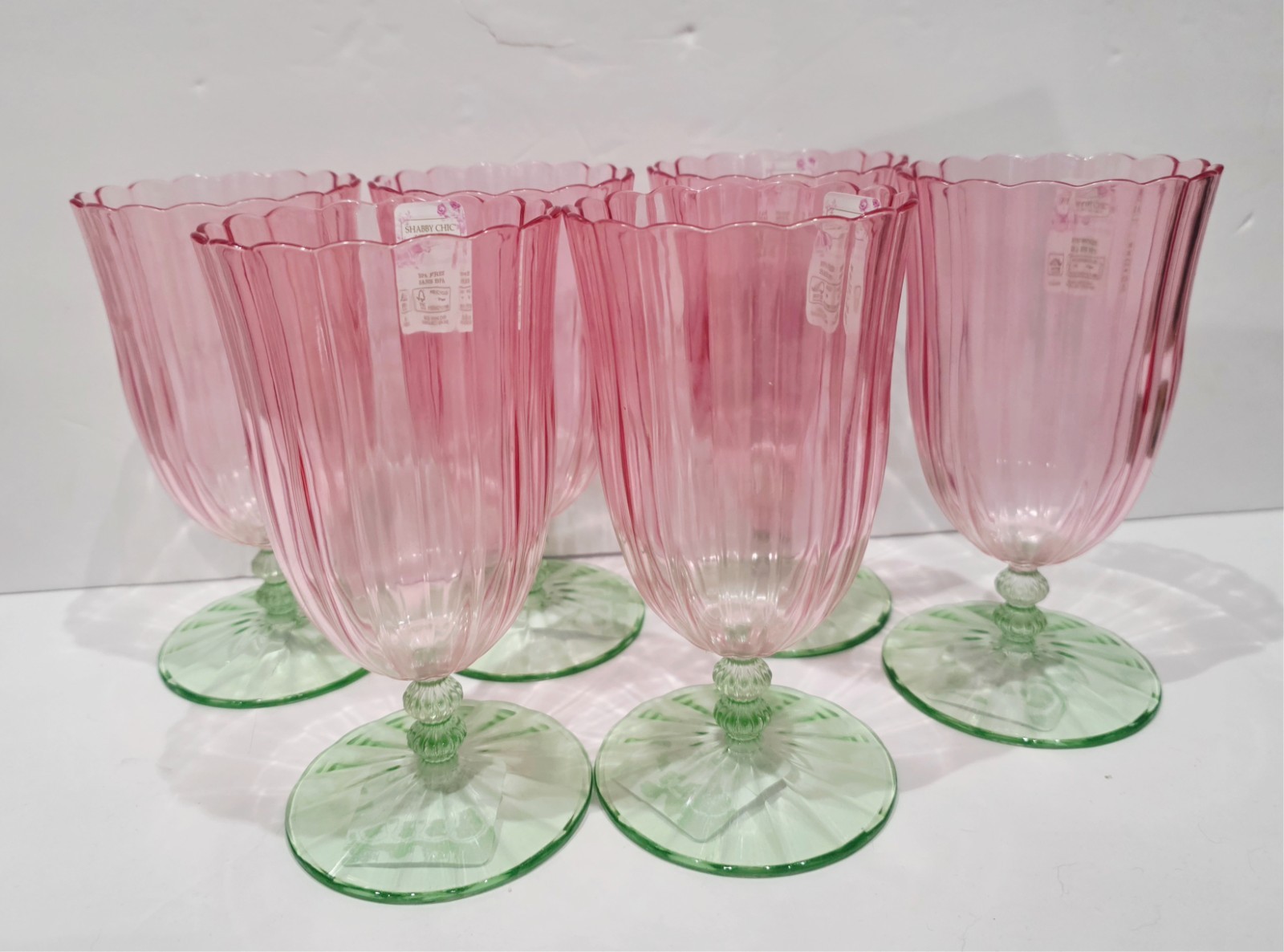 Spring Summer Shabby Chic Pink Green Acrylic Glasses Set of 6 gallery