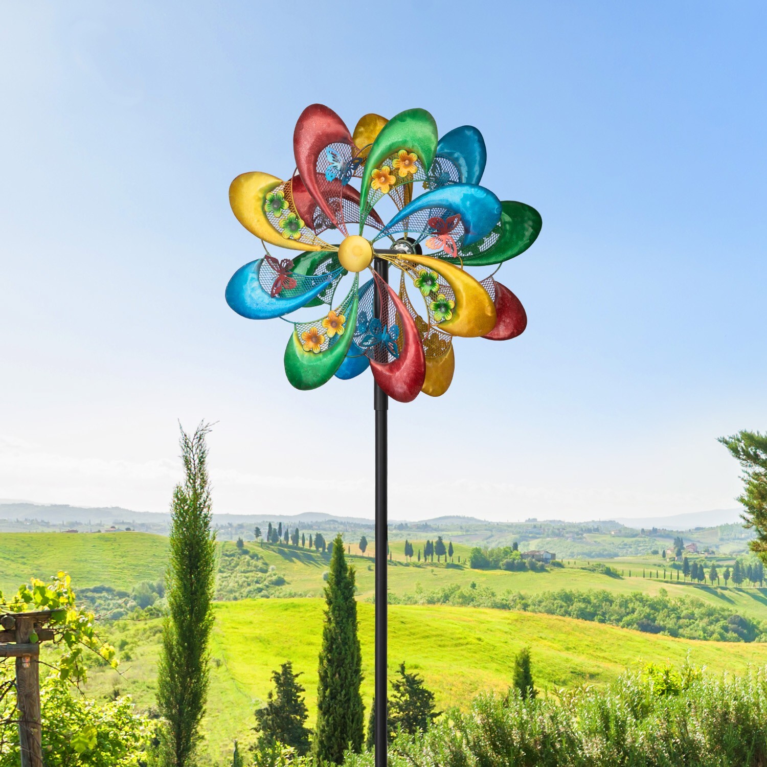 79" Metal Windmill Garden Art Decor Wind Spinner Kinetic Yard Colorful Sculpture gallery