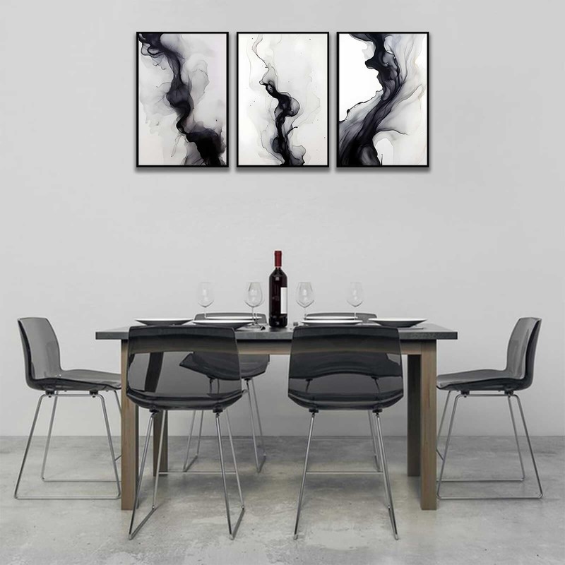 3 Pcs Black And White Simple Abstract Canvas Wall Art Black and gray Minimali... gallery