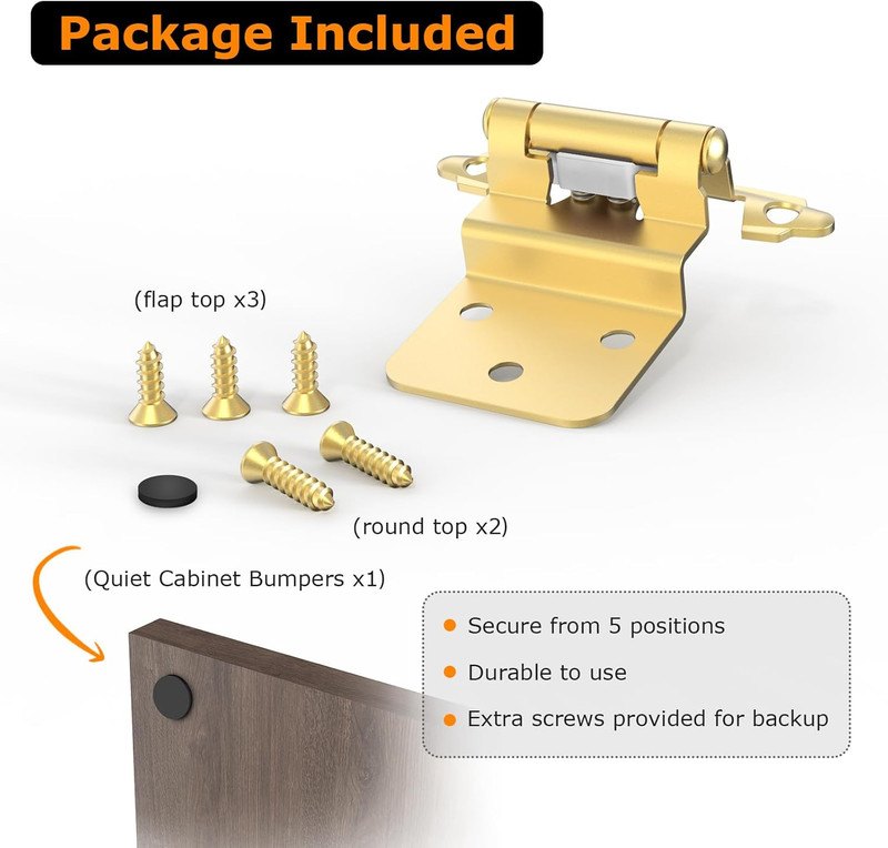 3/8" Self-Closing Cabinet Hinges 25 Pairs Brass Gold Finish Heavy Duty Kitchen D gallery