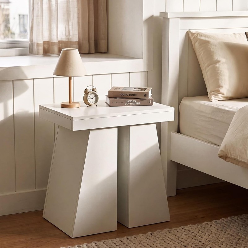 24" Modern Side Table, Wooden End Table with Trapezoid Base Farmhouse Nightstand gallery