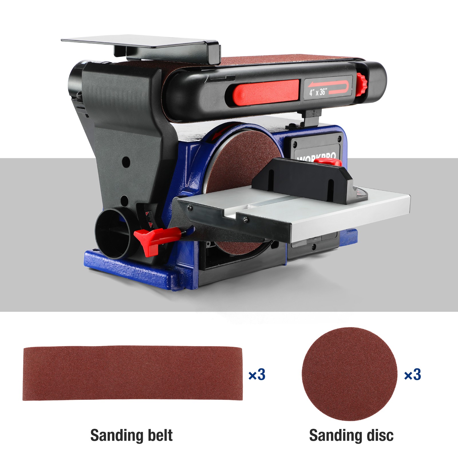 WORKPRO 1/2 HP Belt Disc Sander 4in.x36in. Belt &6in. Disc Sander 6PCS Sandpaper gallery