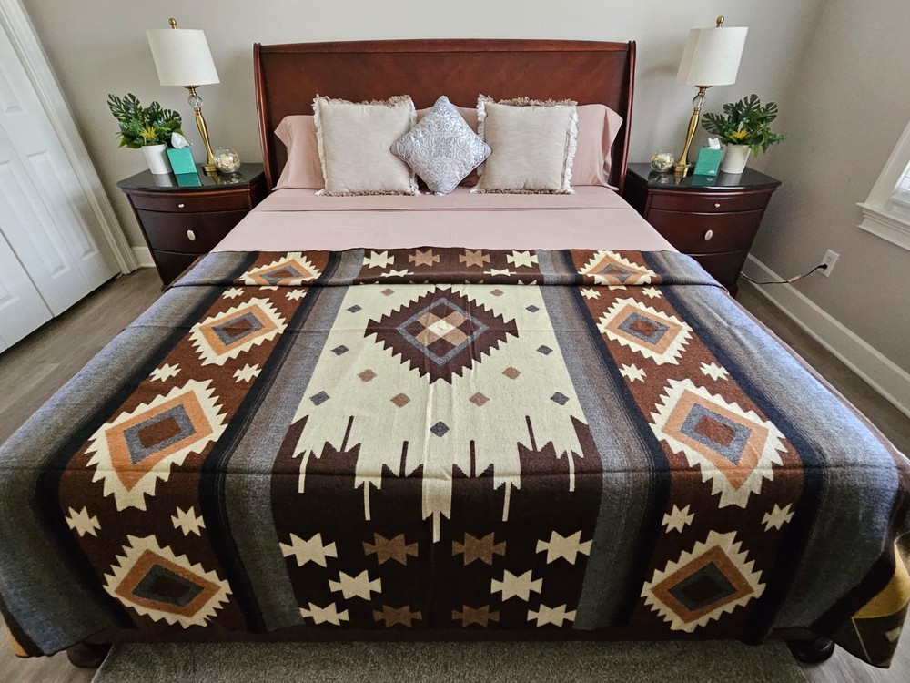EXTRA LARGE, REVERSIBLE, ALPACA WOOL,MULTICOLOR BLANKET ECUADOR 74,8x91,33 in