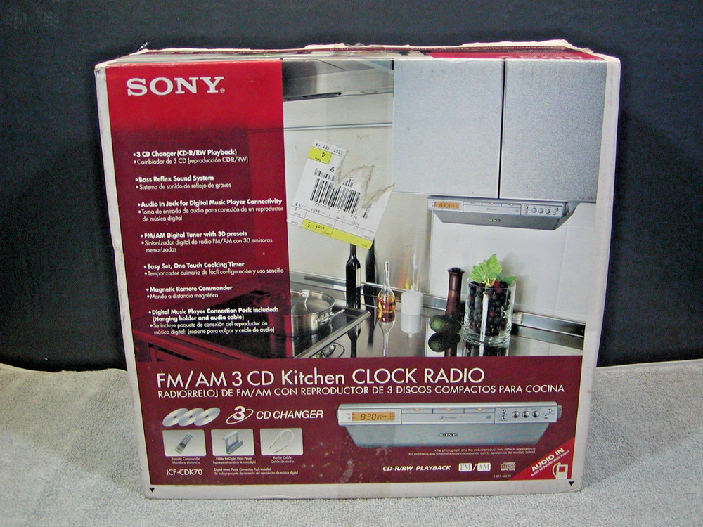 SONY ICF-CDK70 FM/AM 3 CD KITCHEN CLOCK RADIO NEW