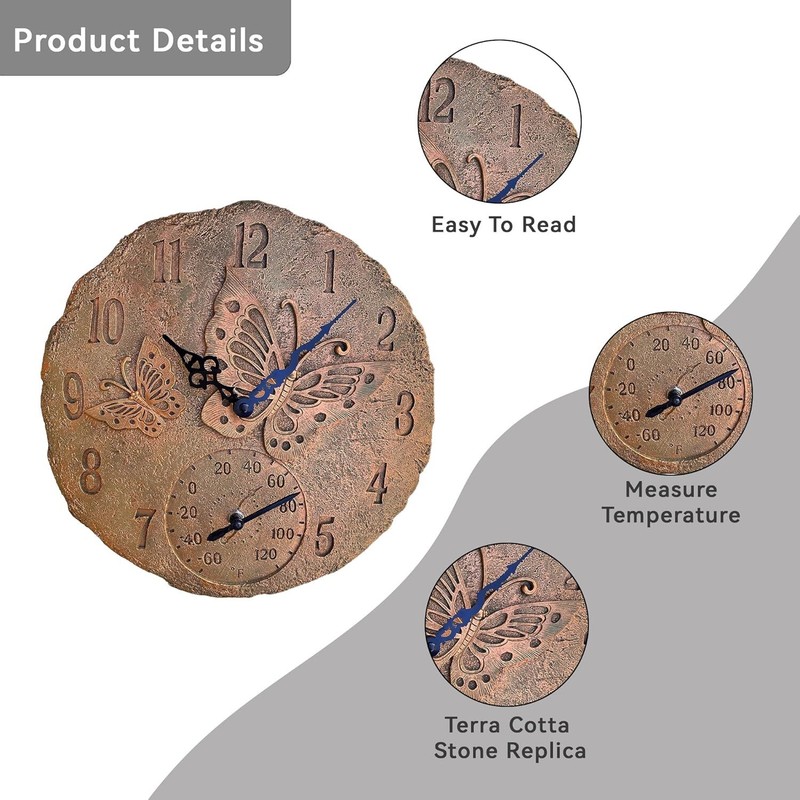 Hanging Wall Clock, Includes a Thermometer, Ideal for Indoor and Outdoor Use, Wo gallery