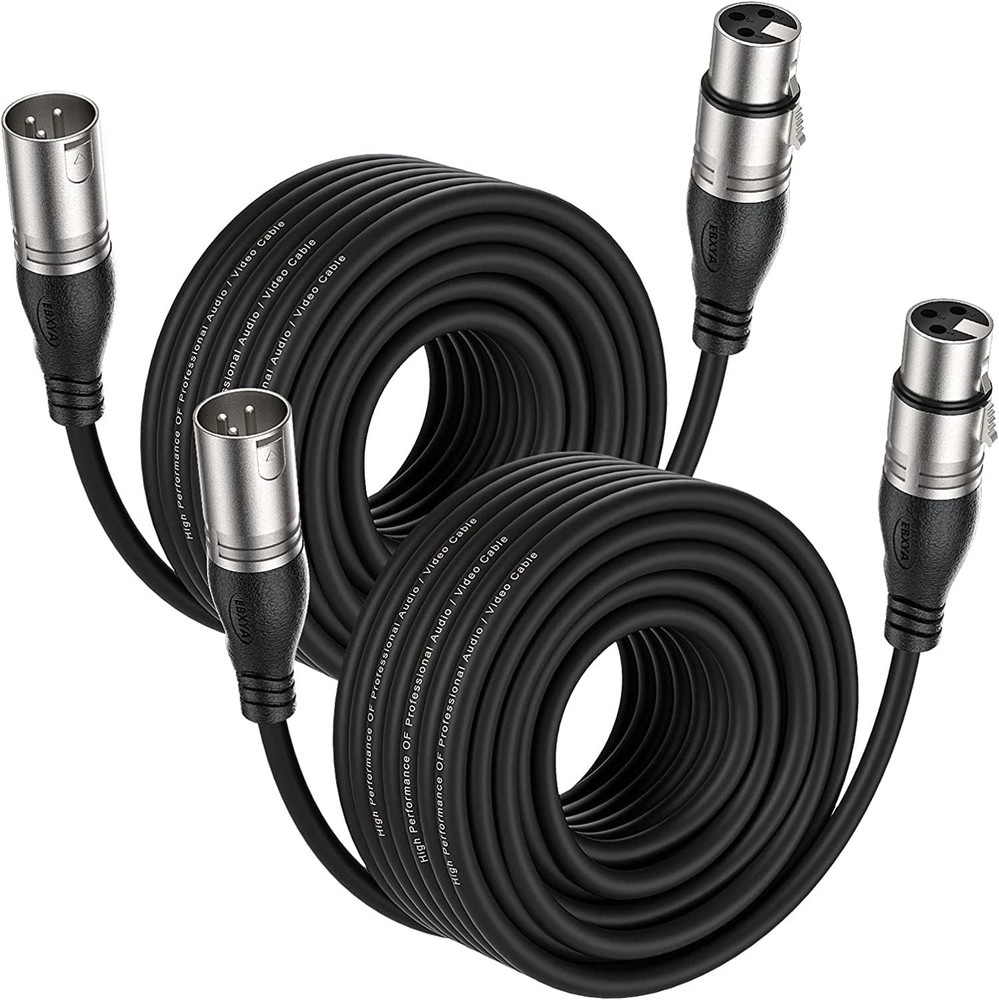 XLR Cables 50Ft 2 Pack, XLR Microphone Cable 50 Feet, Balanced Gold-Plated 3-Pin
