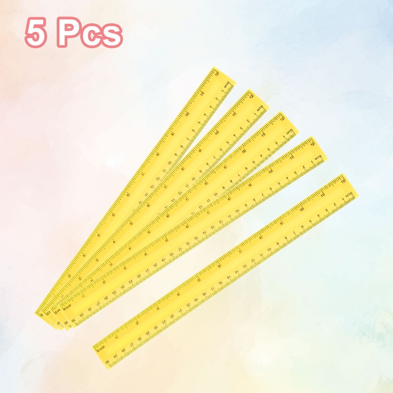 5pcs Plastic Rulers 12" (30cm) Clear Straight Ruler, Yellow gallery