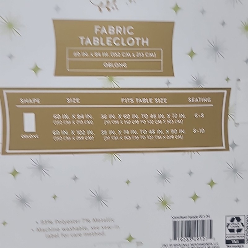 New Fabric Winter Table Cloth Off White Gold Sparkly Snowflakes 60 x 102 Inches gallery