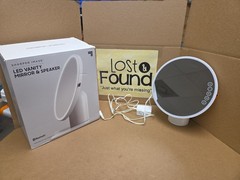 White Sharper Image LED Vanity Mirror And Bluetooth Speaker * USED w/ Box * PICS