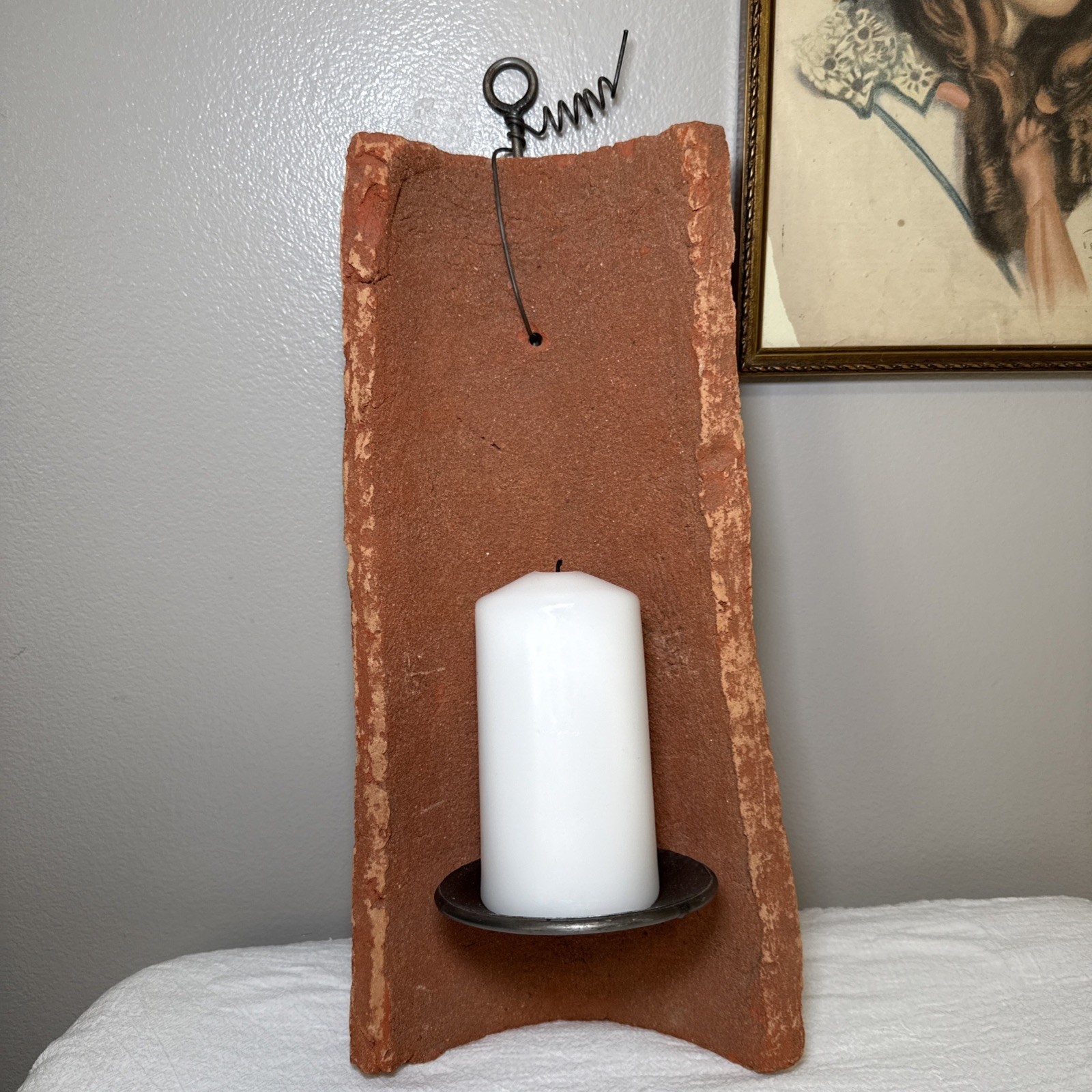 Rustic Terracotta Roof Tile Wall Candle Sconce 16” Tuscan Spanish Hacienda Decor gallery