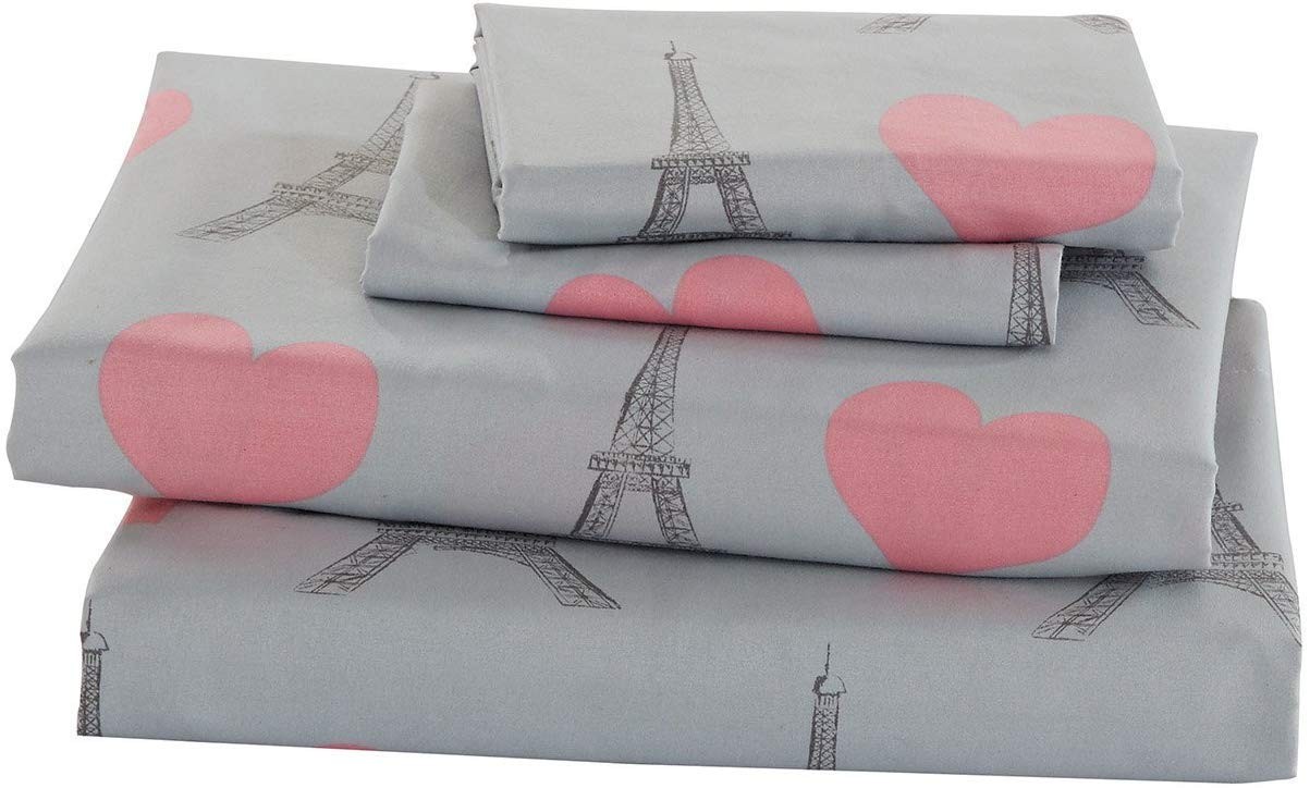 4pc Queen Size Sheet Set For Girls Paris Bedding Eiffel Tower Pink Grey New gallery