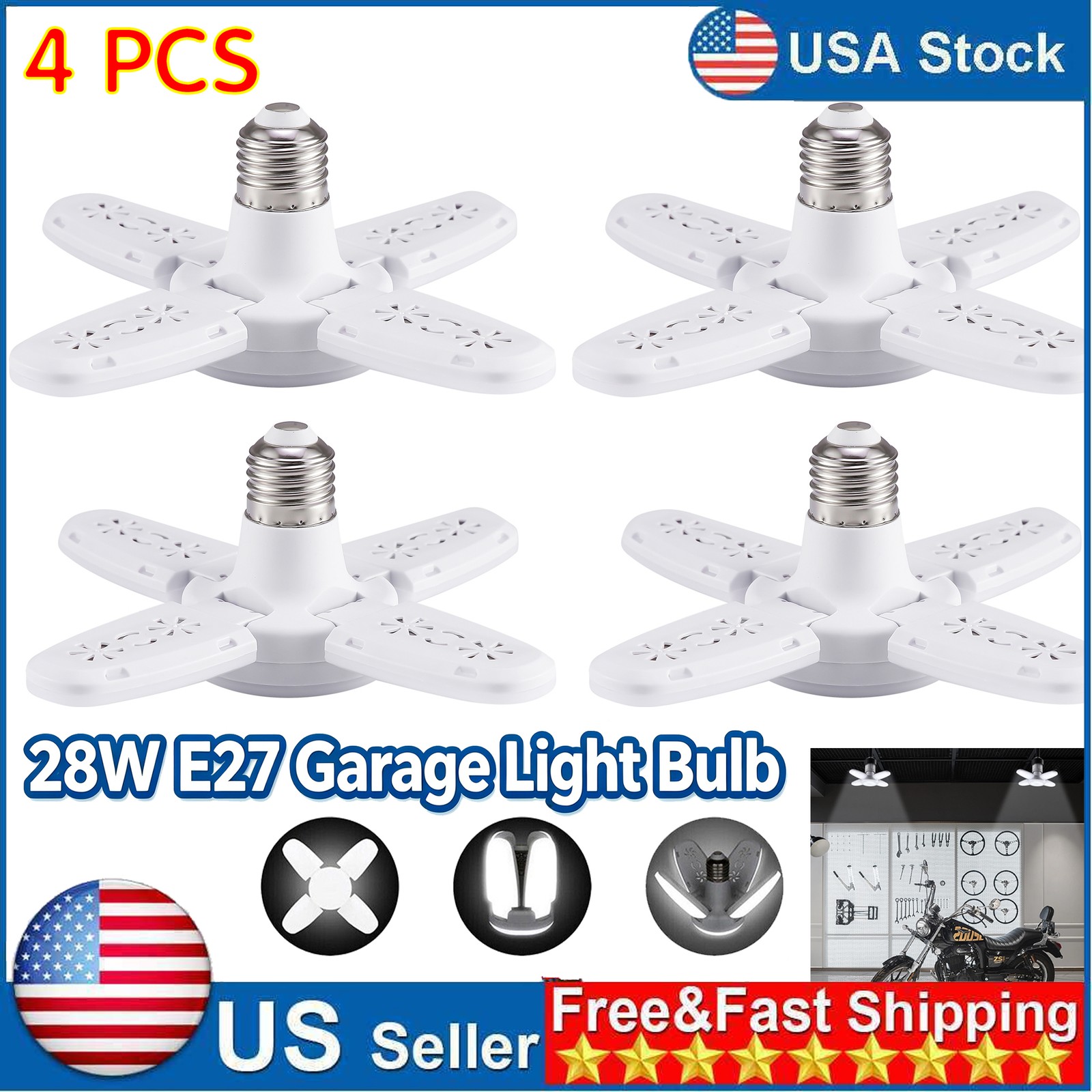4 PCS 28W E27 Deformable LED Garage Light Cold White Workshop Ceiling Lamp gallery