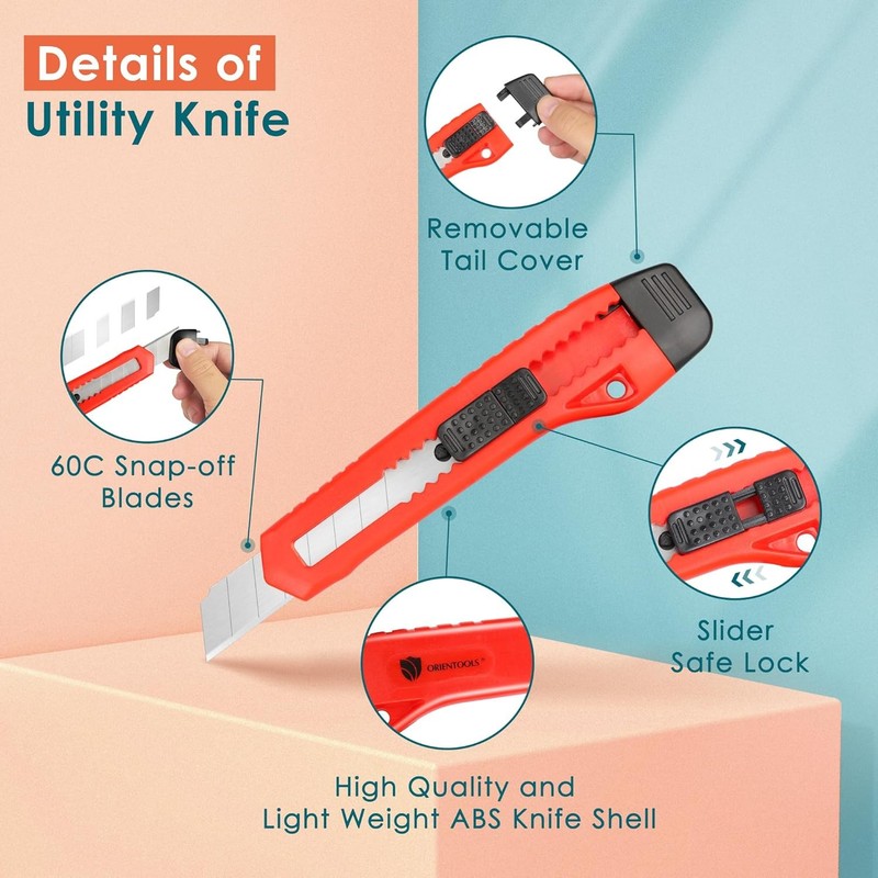 Utility Knife Box Cutter Razor Auto-lock 4-Pack Set, Retractable Box Cutter gallery