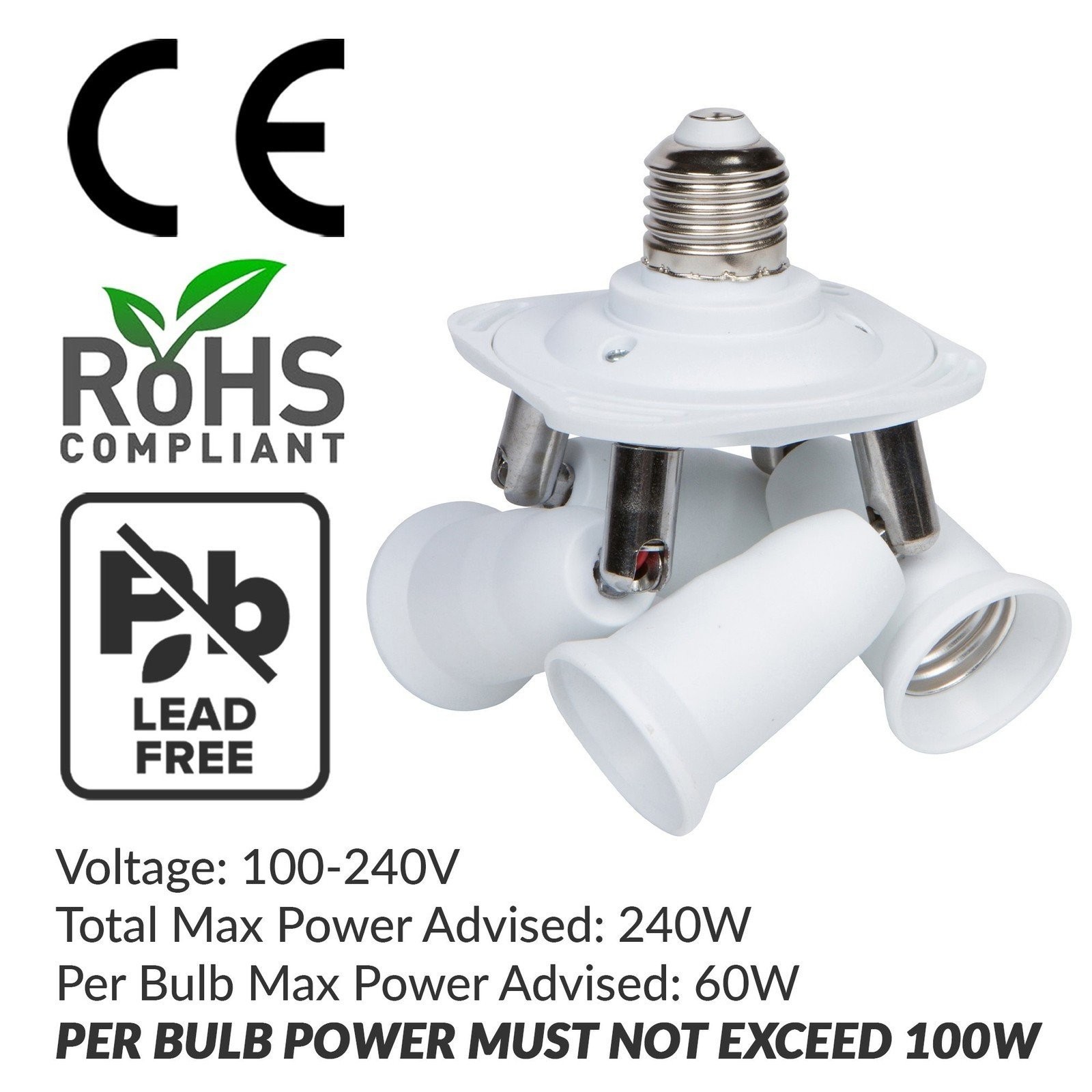 E26 Light Bulb Socket Adapter Splitter to 4 Heads White Fully Adjustable Angles gallery