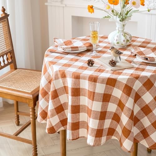 Linen World Gingham Tablecloth – Buffalo Plaid Round 90" (Round) Rust Plaid gallery