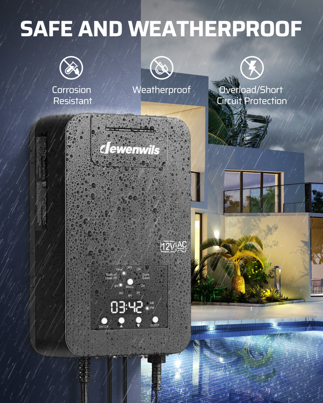 DEWENWILS 200W Low Voltage Landscape Transformer with Photocell & Timer, 12V/14V gallery