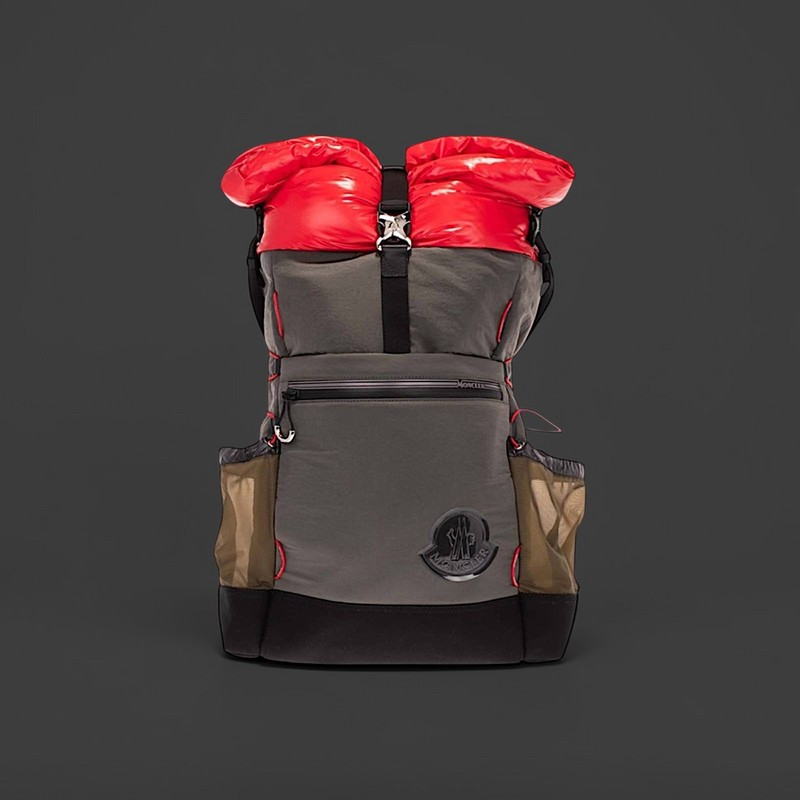 Moncler Grenoble Extreme Backpack Gray Red Technical Down Padded