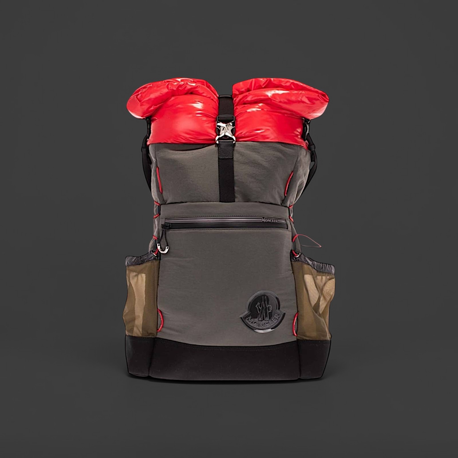 Moncler Grenoble Extreme Backpack Gray Red Technical Down Padded