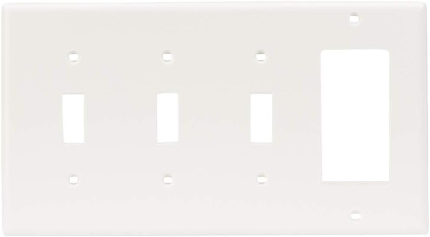 4 Gang Wall Plate 3 Toggle 1 Decora GFCI Combo Cover White Thermoplastic gallery