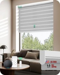 Motorized Zebra Blinds with Remote, Electric Dual-Layer 35″W x 72″H Gray
