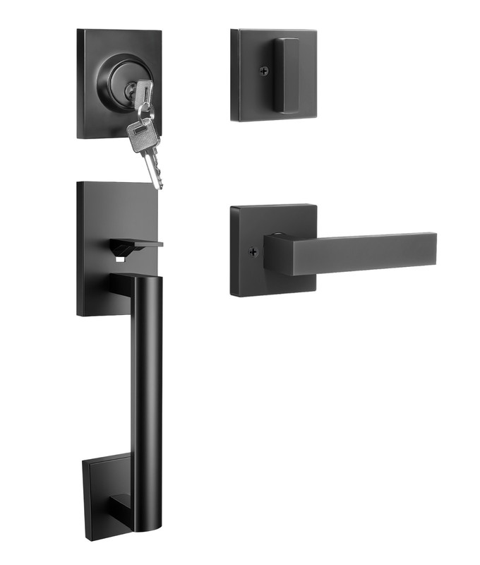 Front Door Lock Set with Adjustable Deadbolt & Reversible Handle, Black gallery