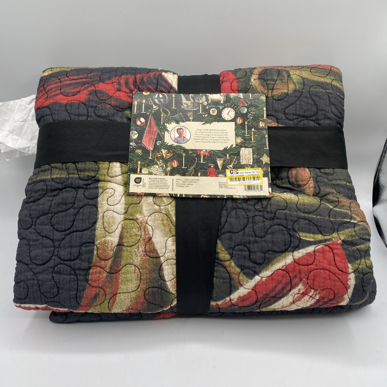 John Derian Target Blanket 50"X70" Quilted Throw Amaryllis Quilt Xmas Christmas gallery