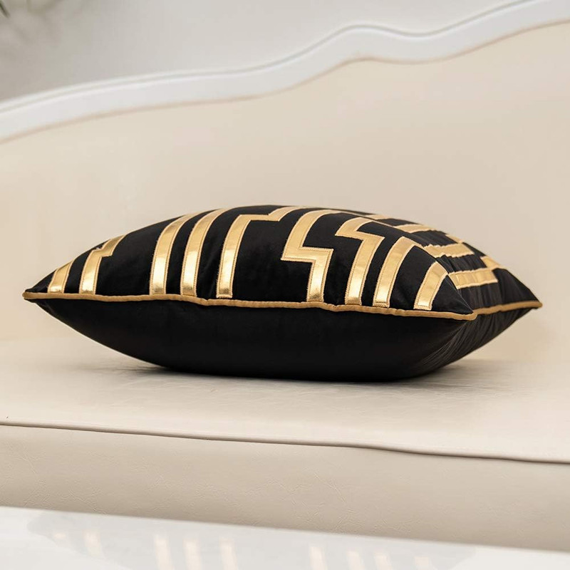 Gold Leather Striped Black Throw Pillow Cover 18x18 Inch, Geometric Luxury Decor gallery